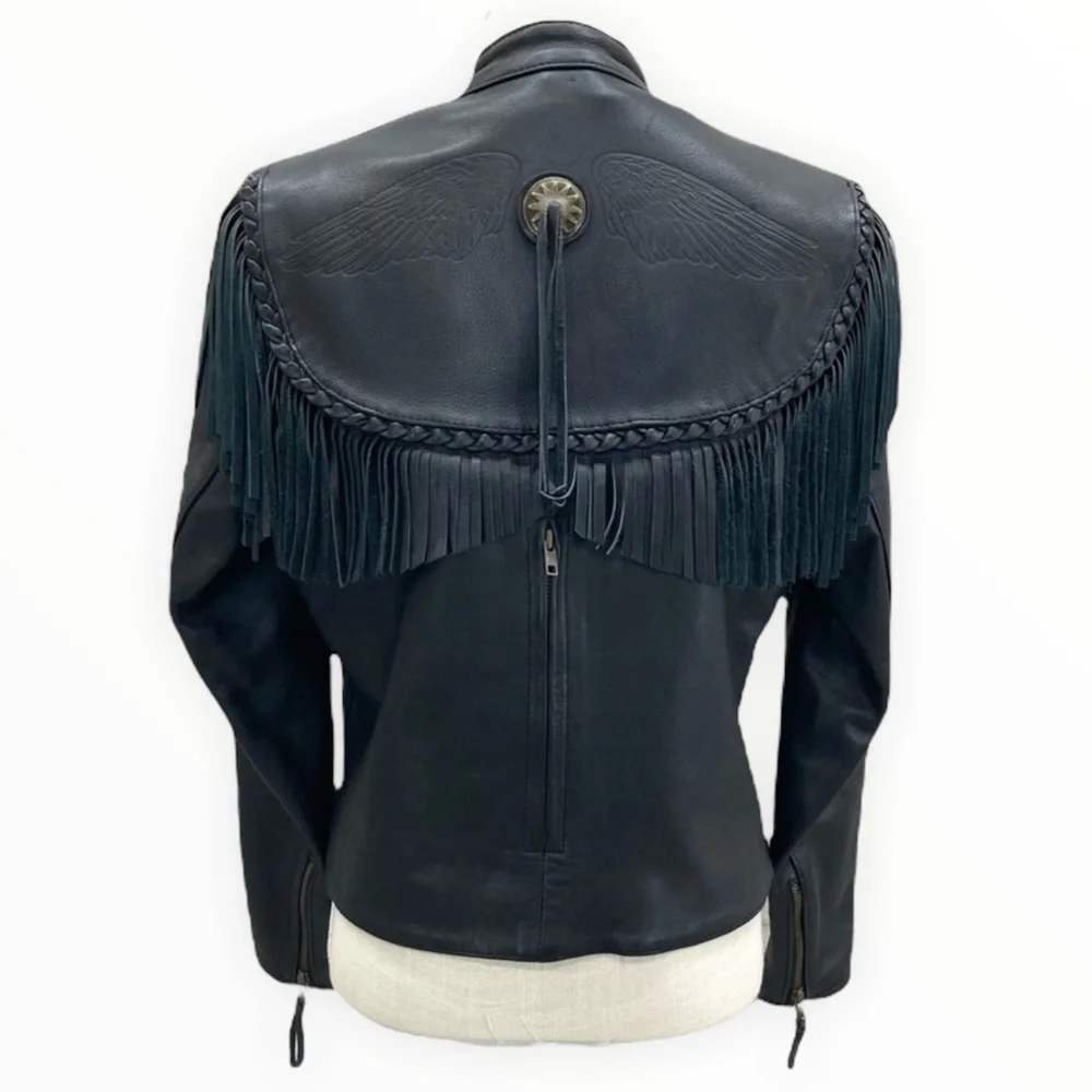 HARLEY-DAVIDSON Willie G Genuine Leather Women’s Black Fringe Jacket Sz Medium - Picture 9 of 16